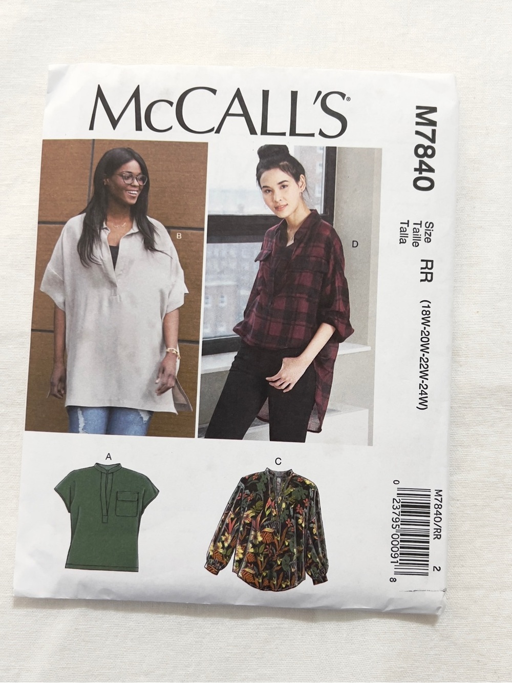McCall’s M7840 Sewing Pattern | Loose Fit Pullover Tops Tunic Blouse